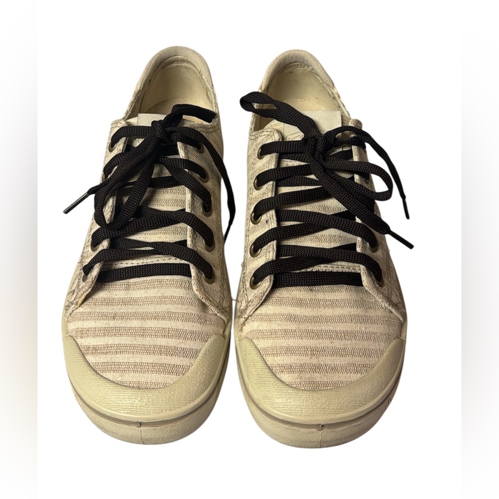 KEEN WOMENS CASUAL SNEAKERS CANVAS SHOES STRIPES 
BEIGE/BROWN COLOR